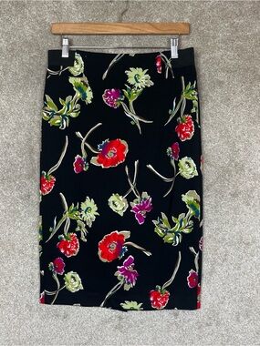 Context Lord and Taylor Skirt Womens Small Black Floral Pencil Stretch- 5138